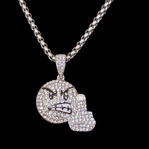 Pave Angry Emoji Face Necklace